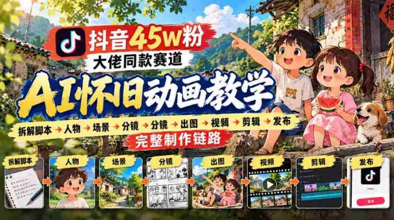 揭秘抖音45万粉丝网红的AI怀旧动画全流程：从脚本到发布，全方位实战教学！-湘创网