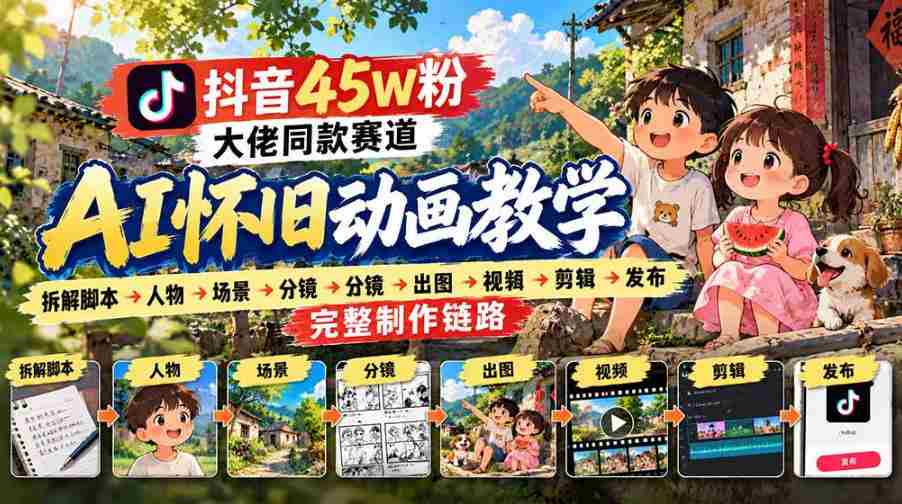 揭秘抖音45万粉丝网红的AI怀旧动画全流程：从脚本到发布，全方位实战教学！-湘创网