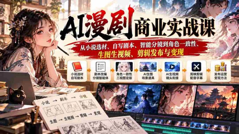 AI漫剧商业实战课：从小说选材、自写剧本、智能分镜到角色一致性、生图生视频、剪辑发布与变现-湘创网