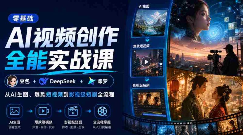 零基础AI视频创作全能实战课|豆包+DeepSeek+即梦,从AI生图、爆款短视频到影视级短剧全流程-湘创网