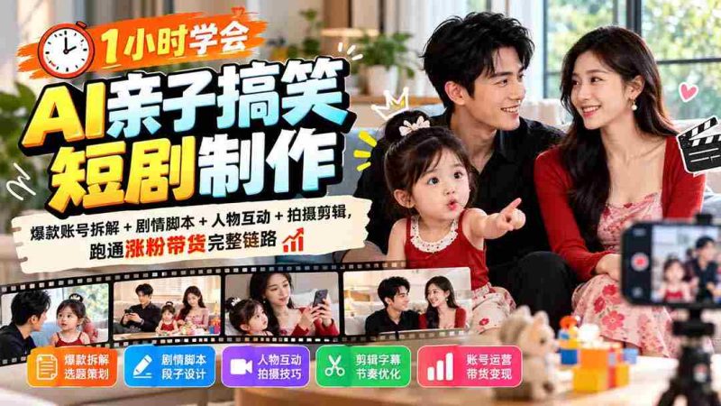 轻松掌握AI亲子喜剧制作秘诀:揭秘爆款账号秘籍,剧情脚本攻略,互动人物打造,拍摄剪辑全教程,打造粉丝增长与带货一网打尽攻略-湘创网