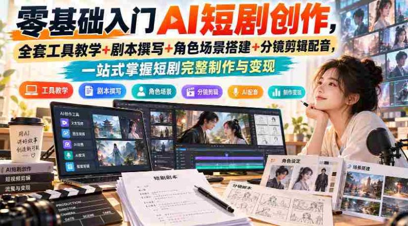 零基础入门AI短剧创作,全套工具教学+剧本撰写+角色场景搭建+分镜剪辑配音,一站式掌握短剧完整制作与变现-湘创网