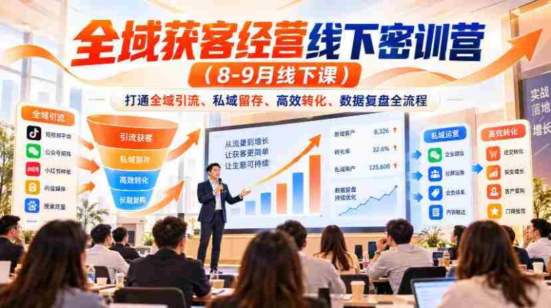 8-9月线下全域营销精英密训,全方位解锁引流、留存、转化与数据复盘之道-湘创网