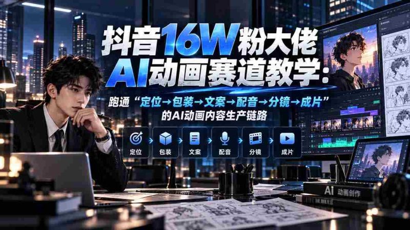 抖音16W粉大佬规则门禁AI动画赛道教学:跑通“定位→包装→文案→配音→分镜→成片”的AI动画内容生产链路-湘创网