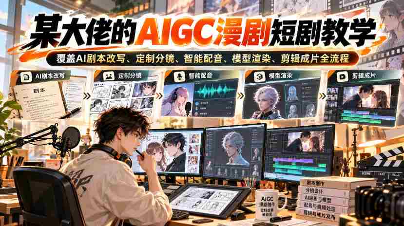 某大佬的AIGC漫剧短剧教学,覆盖AI剧本改写、定制分镜、智能配音、模型渲染、剪辑成片全流程