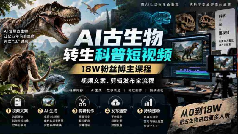 揭秘AI古生物复活奇观:18万粉丝博主教你短视频制作全技巧-湘创网