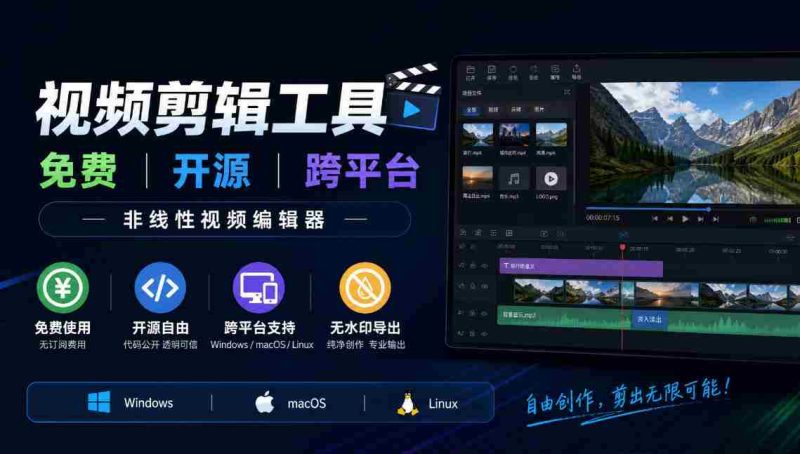 全面开源视频剪辑利器:兼容多系统,零费用使用,支持非线式编辑,适用于Windows、macOS、Linux平台,剪辑无忧水印订阅!-湘创网