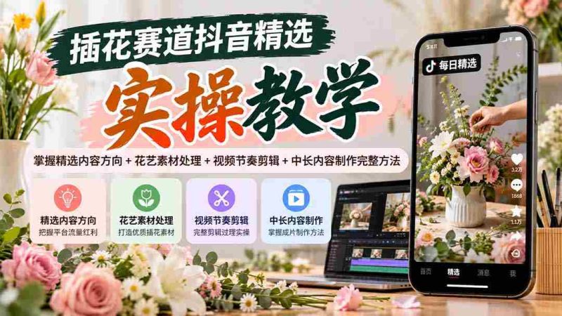 抖音插花教程：解锁内容选优+素材运用+视频剪辑技巧+中长内容创作全攻略-湘创网