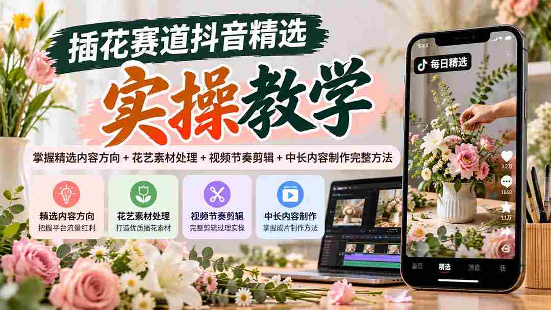 抖音插花教程：解锁内容选优+素材运用+视频剪辑技巧+中长内容创作全攻略-湘创网