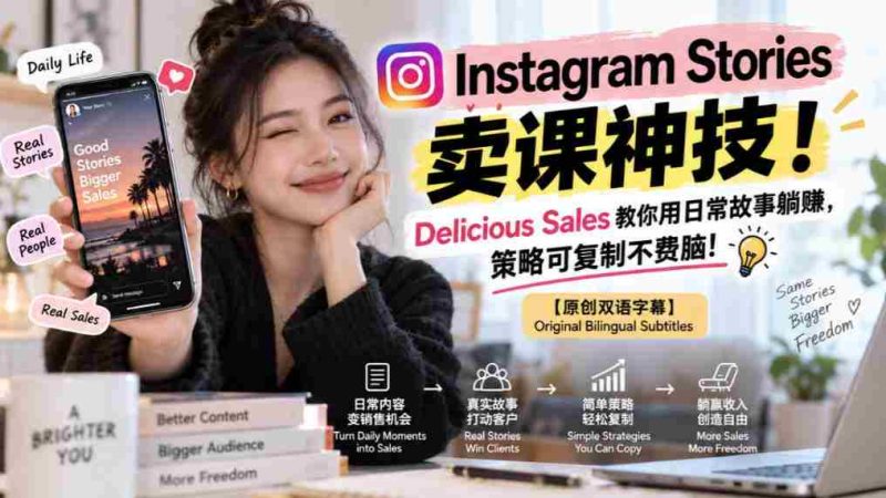 揭秘Instagram Stories课程销售秘诀!Delicious Sales传授轻松日入策略,复制即用,无需费心!【独家双语讲解-湘创网