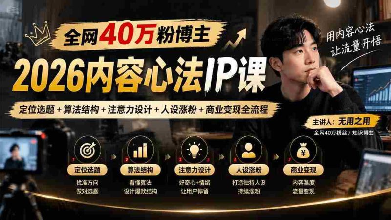 2026内容心法IP课揭秘：打造爆款选题，解锁算法密码，提升人设吸引力，全方位商业变现攻略，全网40万粉博主亲授！-湘创网